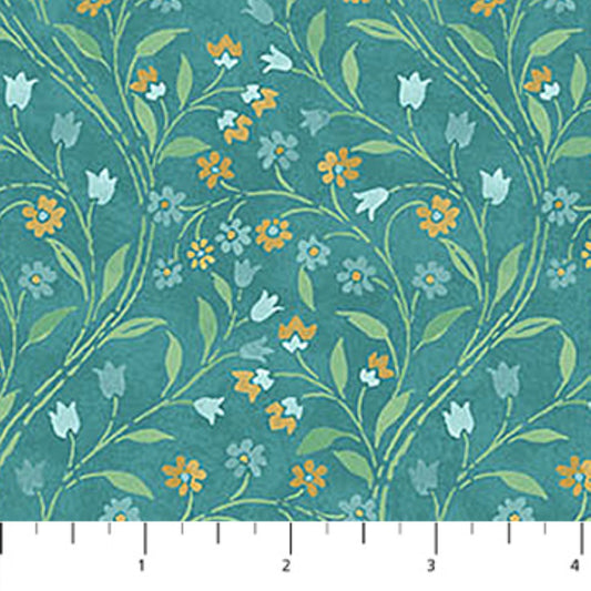 Mini Trail Dark Teal Floral Quilting Cotton by Northcott | Mariposa Collection
