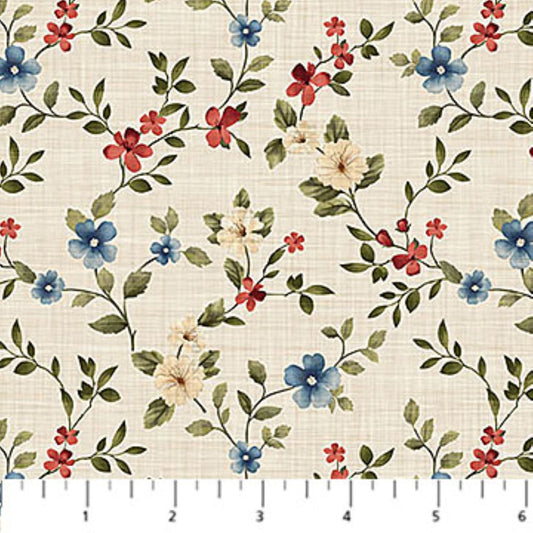 Farmhouse Sampler Fabric by Northcott – Cream Floral Vine Cotton Quilting Fabric