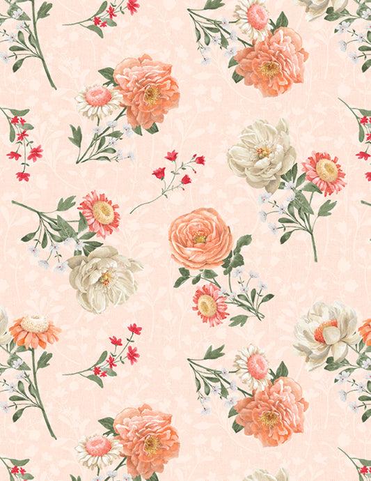 Peach Whispers Fabric Bouquet Toss Light Coral by Beth Grove for Wilmington Prints