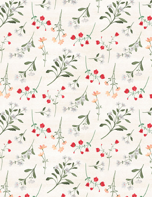 Small Flower Tossed on Cream Background – Peach Whispers Fabric by Beth Grove for Wilmington Prints