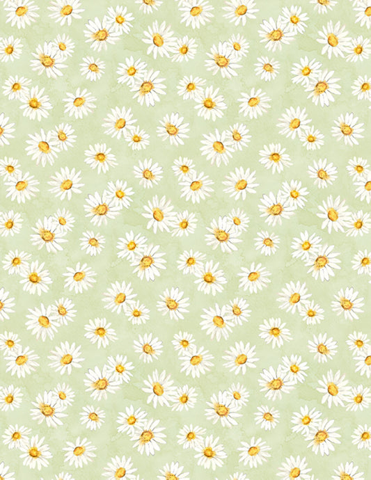 Zest For Life Green Watercolor Daisy Cotton Fabric