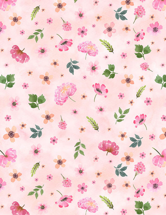 Peony Blossoms Pink Floral Fabric by Wilmington Prints – Small Tossed Flowers Quilting Cotton