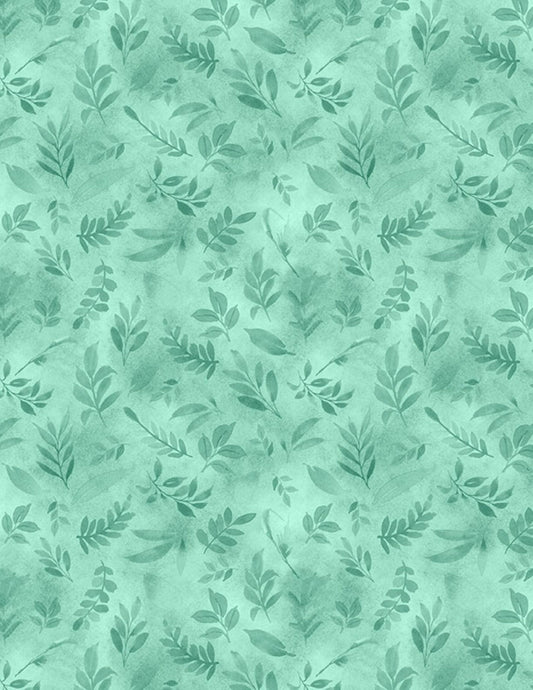 Peony Blossoms Light Teal Leaves Fabric by Wilmington Prints – Quilting Cotton Blender Fabric