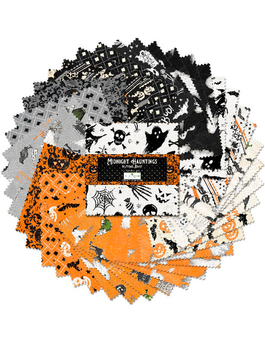 Midnight Hauntings Halloween Fabric – 10" Precut Squares by Michael Davis | Wilmington Prints | Spooky Cotton Fabric (42 pcs)