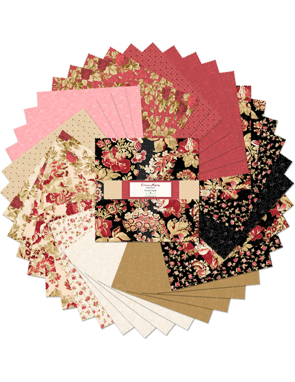 Crimson Majesty Fabric Squares: 42 Pre-Cut Cotton 10-Inch Pieces.