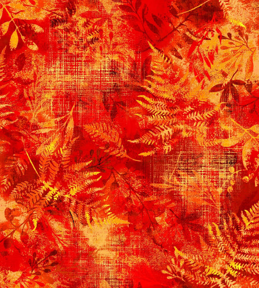 Fall Classic Fabric by Oasis Prints | Autumn Leaves in Red, Orange & Gold | 100% Quilting Cotton