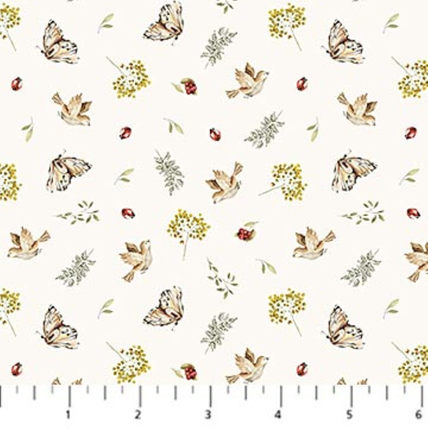 Northcott Story Book Birds on Cream Cotton Fabric | Woodland Bird Fabric by the Yard