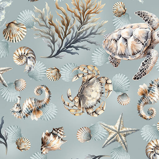 Benartex Coastal Escape Marine Life Cotton Fabric – Nautical Sea Turtle Ocean Fabric