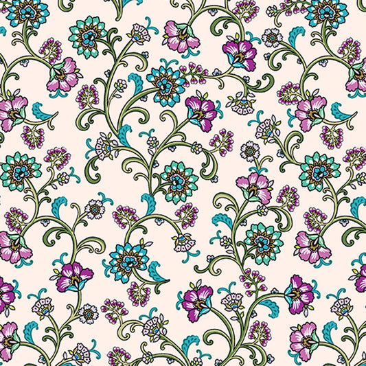 Jacobean Floral Cotton Fabric – Arabesque Vine Print | Benartex Garden Floral