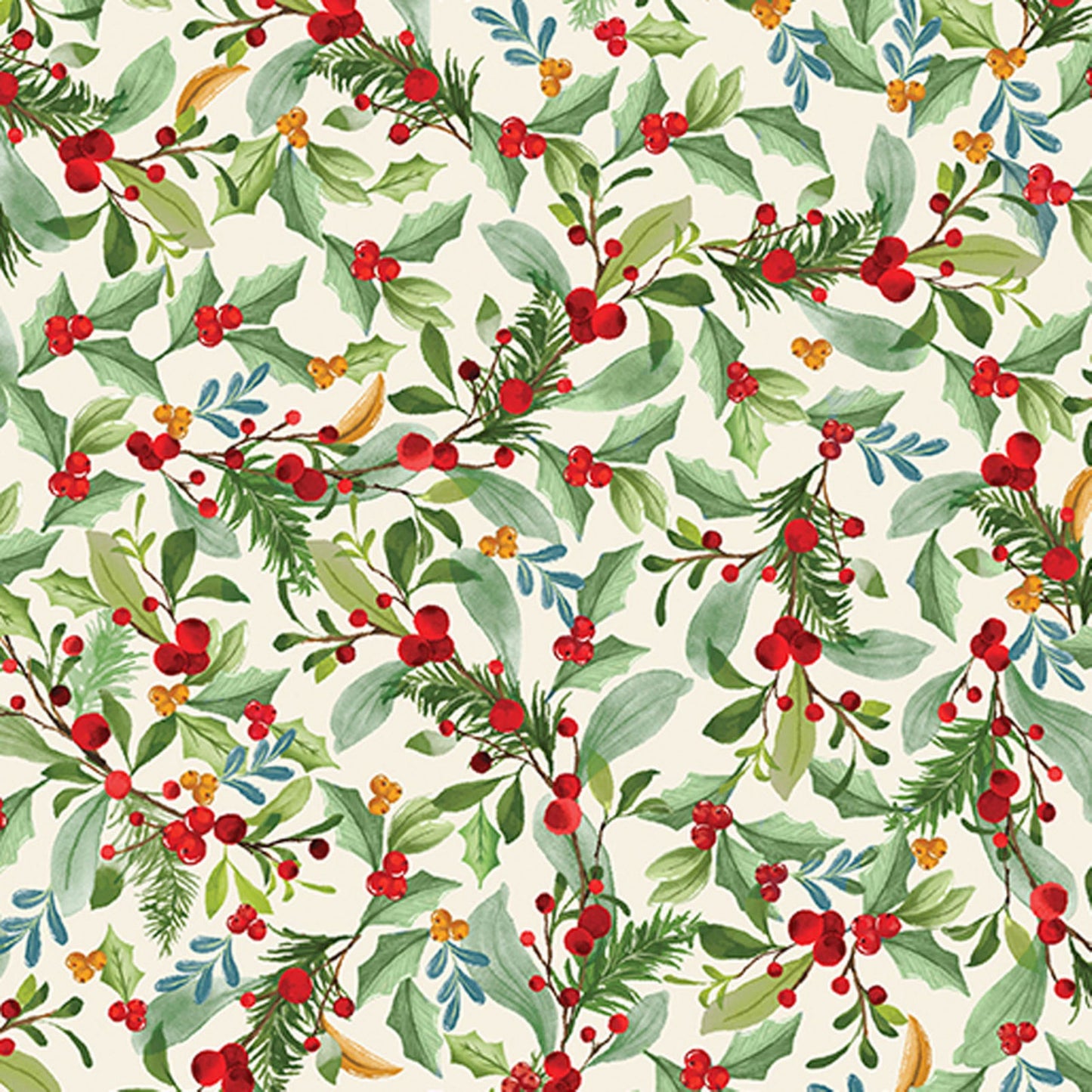 Heartland Holiday Leaves & Berries Fabric | Benartex Christmas Cotton Fabric