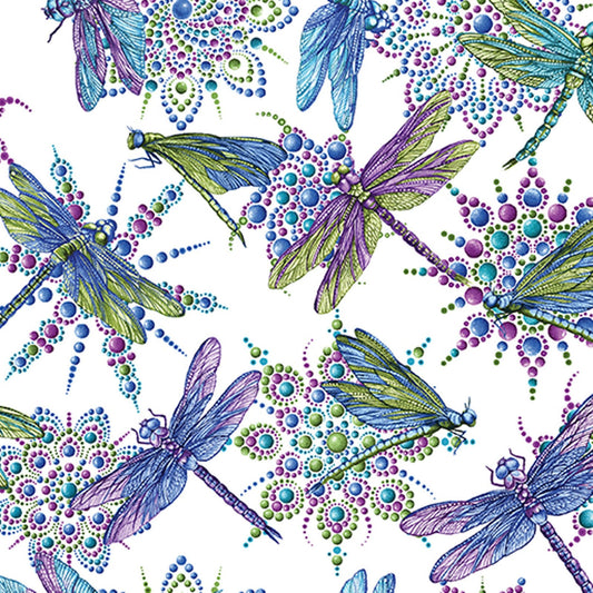 Dragonfly Quilting Cotton | Colorful Insect Fabric Benartex | Boho Nature Fabric By The Yard