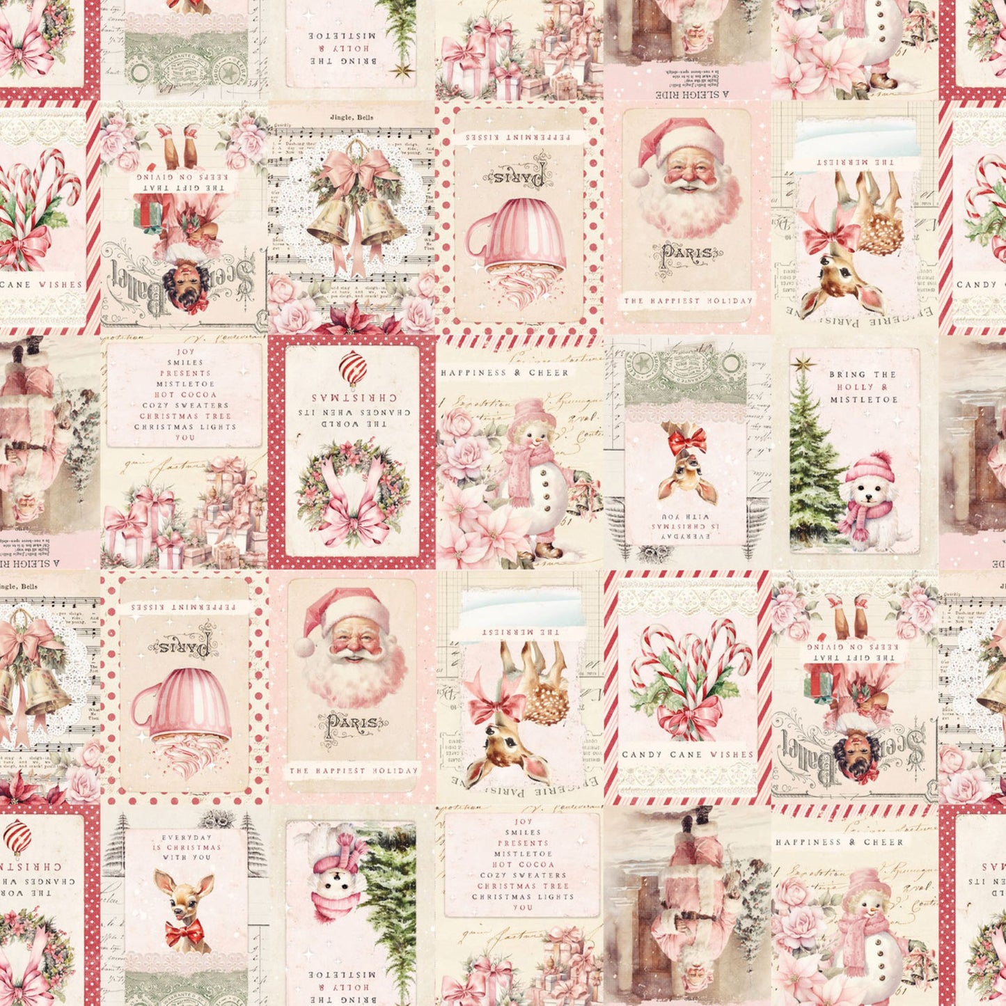 Christmas Labels Fabric by the Yard | Vintage Holiday Quilting Cotton | 44 Inch Wide
