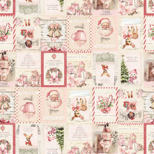 Christmas Labels Fabric by the Yard | Vintage Holiday Quilting Cotton | 44 Inch Wide