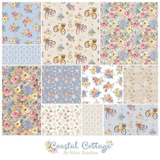 Coastal Cottage Seaside Floral 10 Inch Precut Quilting Fabric Squares | 42 Pieces
