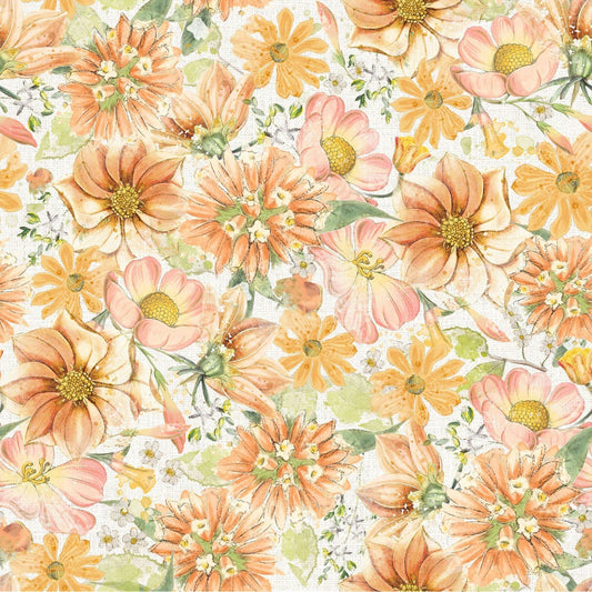 Orange Packed Floral Fabric – Hummingbird Days Cotton Blend | Clothworks Light Peach Floral