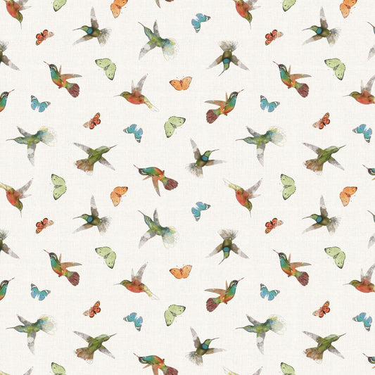 Hummingbird Fabric Cotton Blend | Cottagecore Nature Fabric