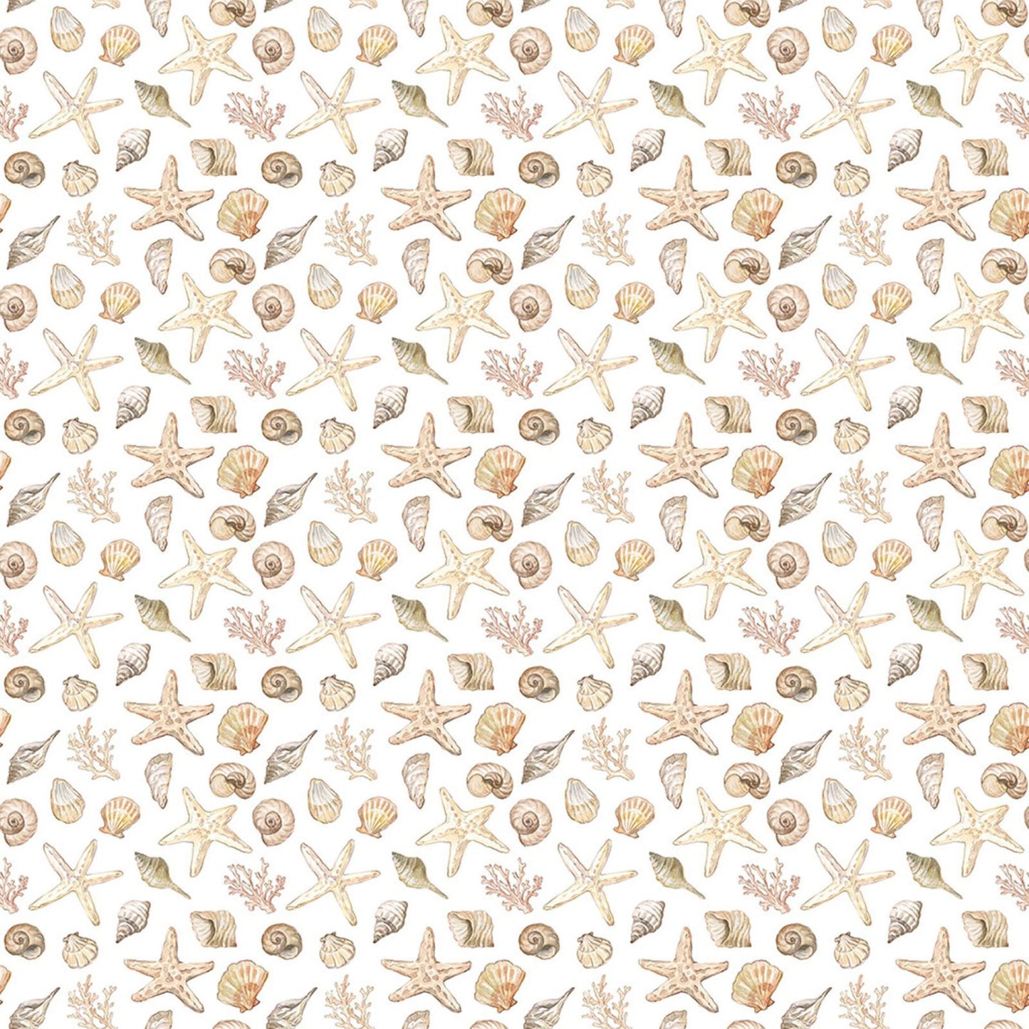 Coastal Cottage Seashell Quilting Fabric, Beach Theme Cotton Fabric
