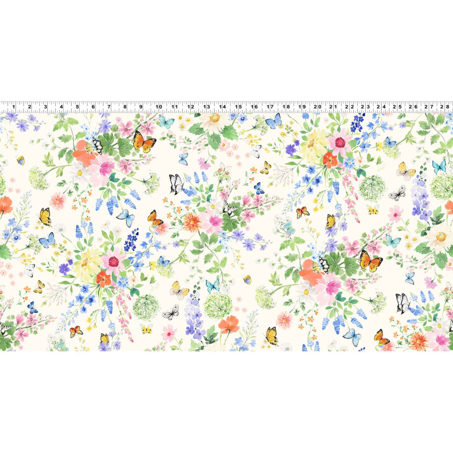 Clothworks Sunlit Sonnet Bouquets Cotton Fabric | Floral Butterfly Fabric by the Yard