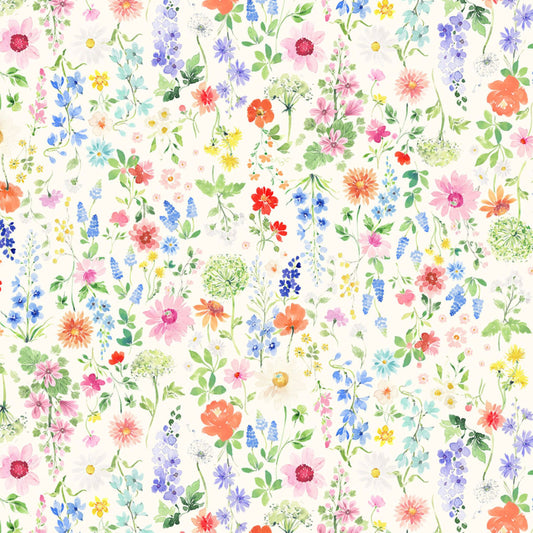 Clothworks Sunlit Sonnet Botanical Cotton Fabric | Wildflower Floral Fabric by the Yard