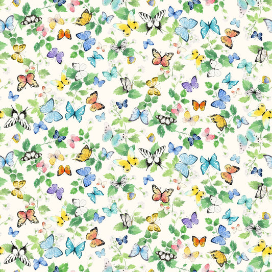 Clothworks Sunlit Sonnet Butterfly Garden Cotton Fabric | Butterfly Fabric by the Yard