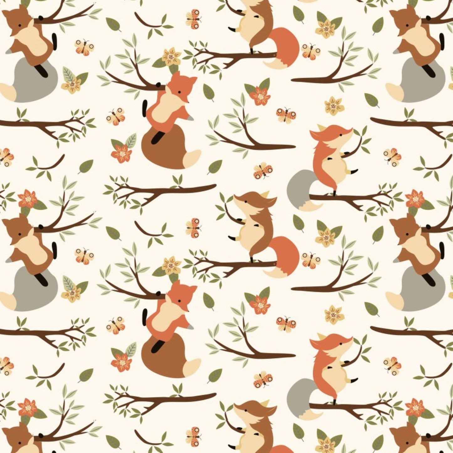 Climbing Foxes Flannel Fabric by David Textiles – Woodland Animal Baby Quilt Fabric