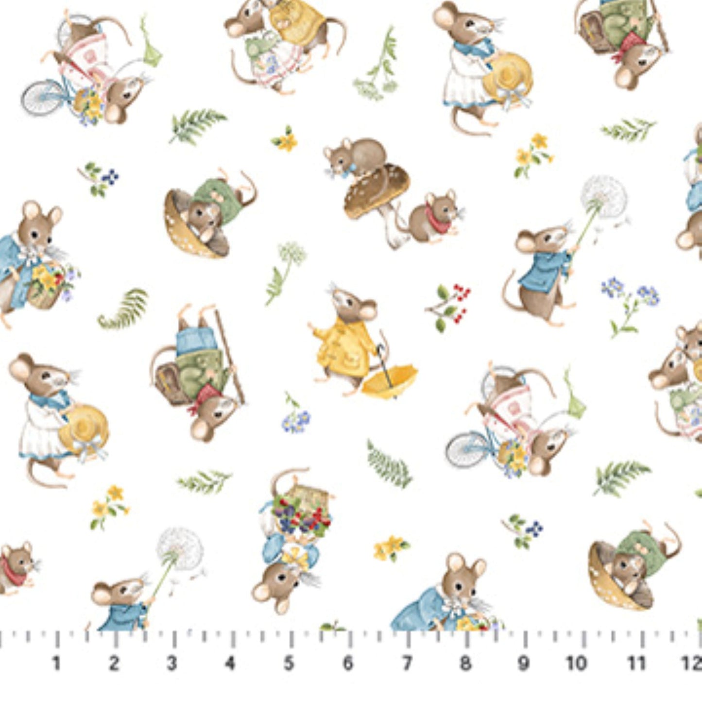Northcott Country Mouse Tossed Mice Fabric | Whimsical Cotton Fabric by the Yard