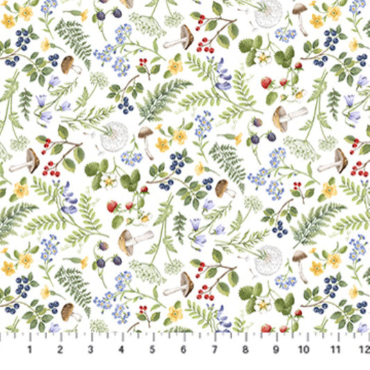 Northcott Country Mouse Floral Fern Toss Fabric | Woodland Botanical Cotton by the Yard