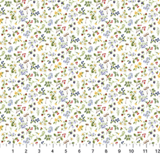 Northcott Country Mouse Small Floral Toss Fabric | Woodland Botanical Cotton Fabric by the Yard