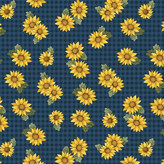 Heartland Fabric by Cheryl Haynes for Benartex – Sunflower Country Farmhouse Style-Blue