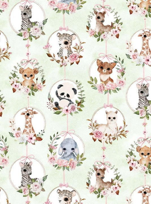 Baby Animal Floral Cotton Fabric by Michael Miller – Nursery Safari Quilting Cotton, Yardage