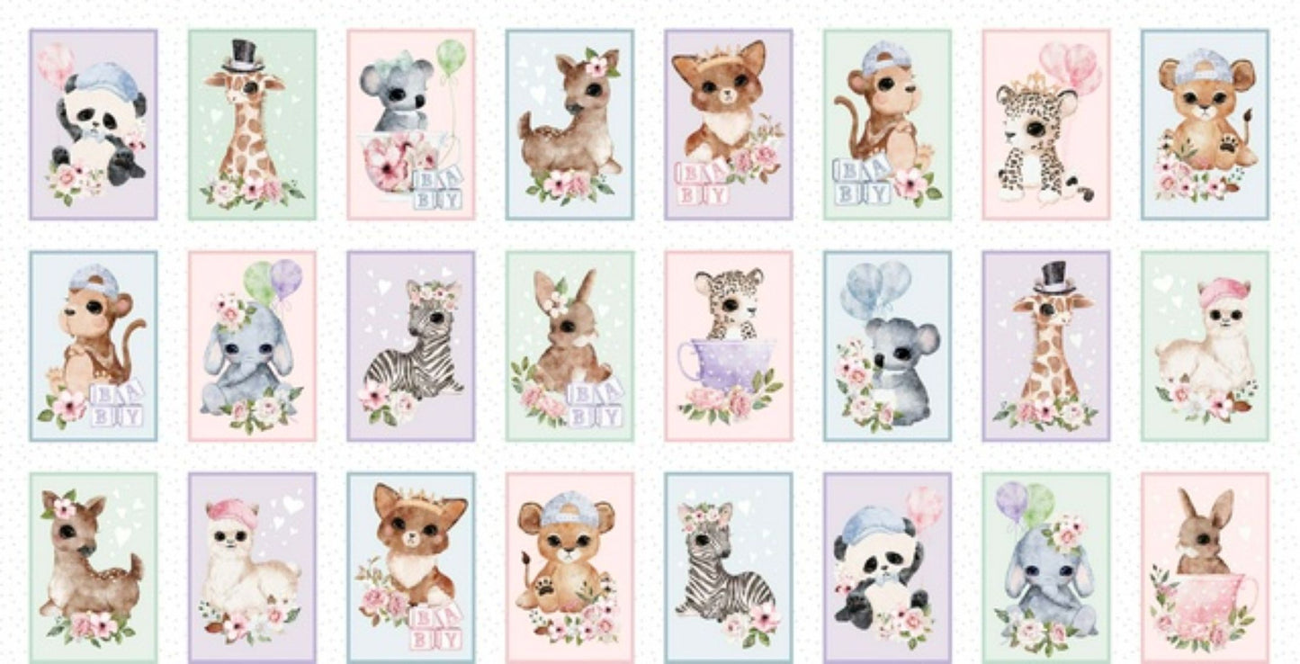 Baby Animal Fabric Panel by Michael Miller – Nursery Quilting Cotton, Safari Fabric