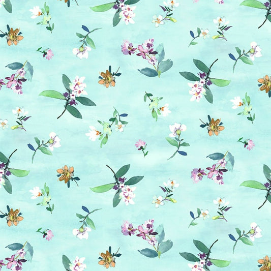 Flower Lake Aqua Quilting Cotton by Michael Miller – Aqua Floral Fabric Yardage