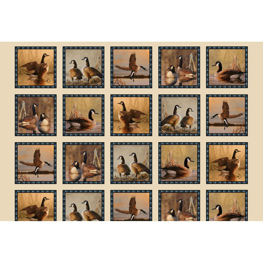 Wings Goose Quilt Block Panel Fabric | Wildlife Cotton Quilt Panel