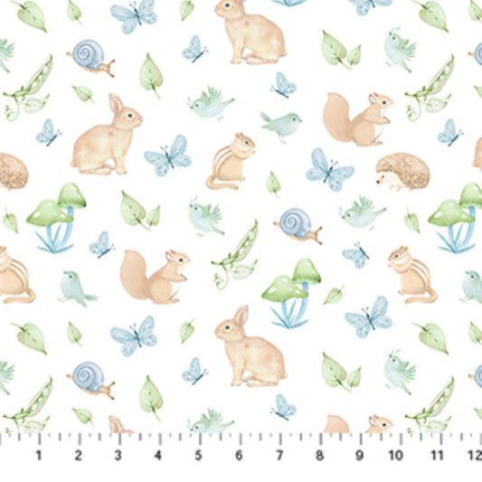 Northcott Peas In A Pod Animals Cotton Flannel Fabric by the Yard | Woodland Baby Nursery Fabric | 44 Inch Wide