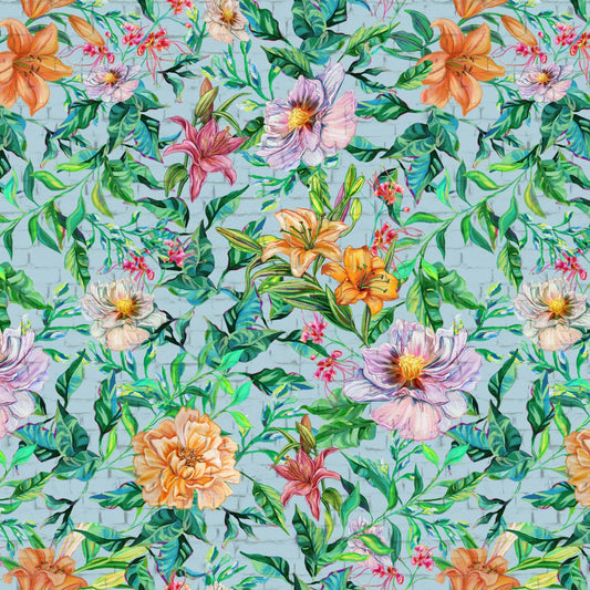 Lemonade Lilies Seaglass Fabric by Free Spirit – Large Floral Quilt Cotton Yardage
