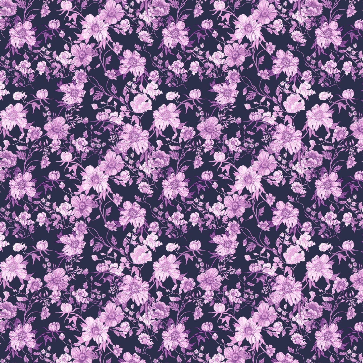 Fairy Sprinkle Navy Fabric by Free Spirit – Purple Floral Quilting Cotton Yardage