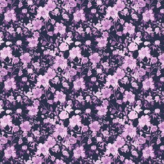 Fairy Sprinkle Navy Fabric by Free Spirit – Purple Floral Quilting Cotton Yardage