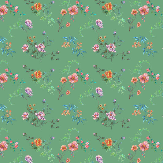 Free Spirit Fabrics In Full Bloom Green Floral Cotton Fabric – Vintage Botanical Floral Fabric