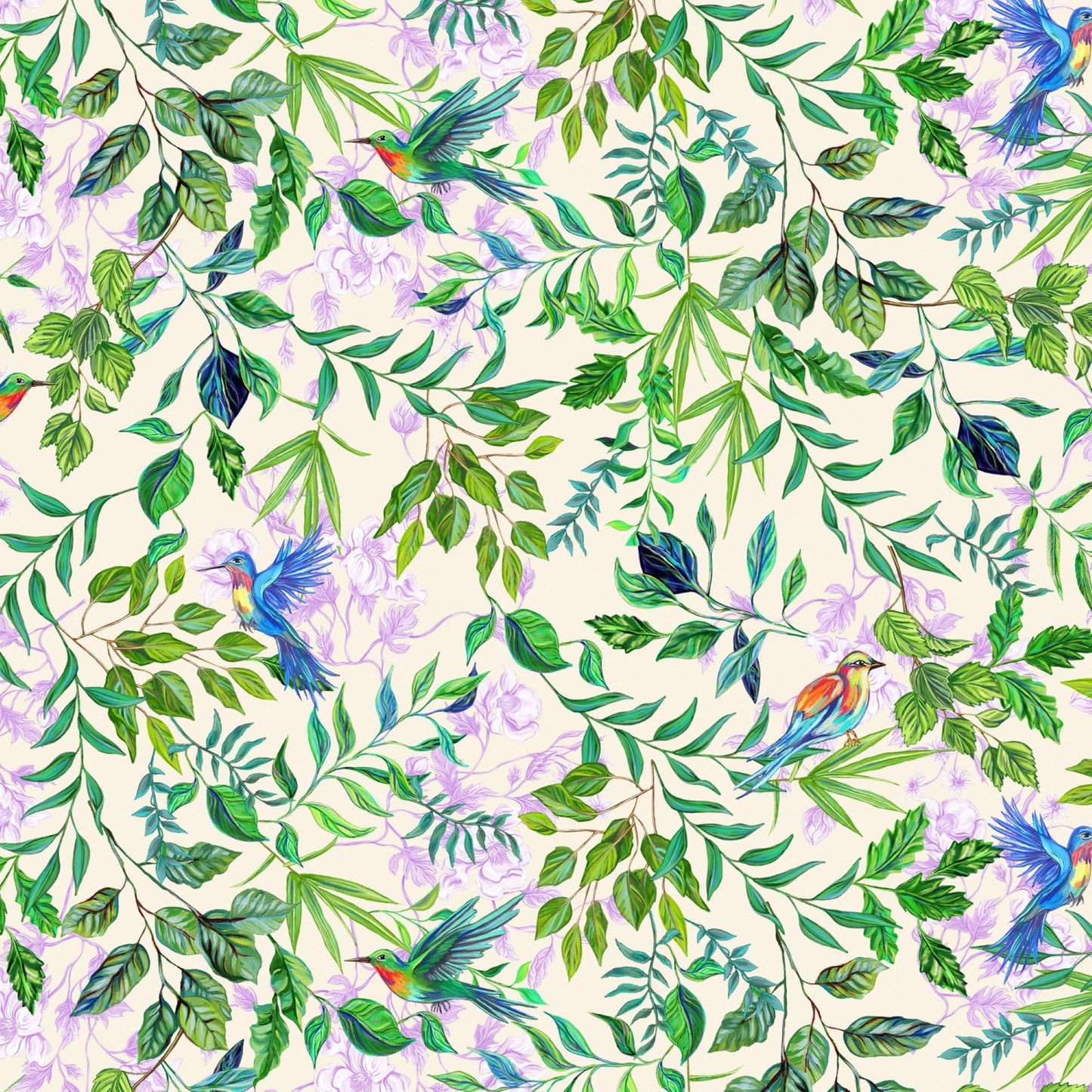 Enchanted Forest Green Fabric – Hummingbird Botanical Cotton Quilt Yardage