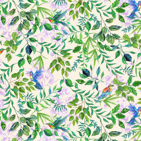 Enchanted Forest Green Fabric – Hummingbird Botanical Cotton Quilt Yardage