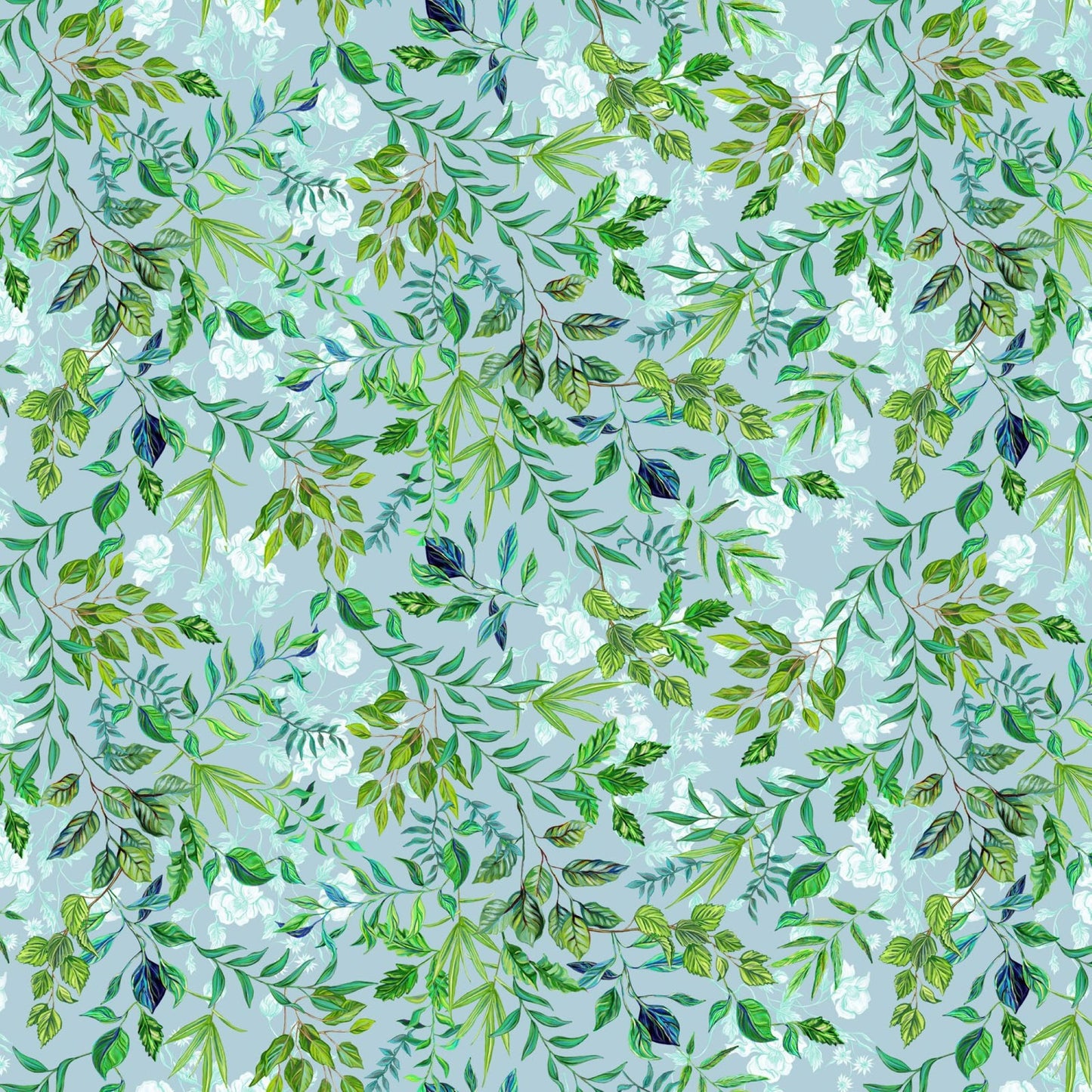Moonlit Canopy Seaglass Fabric by Free Spirit – Botanical Leaf Quilt Cotton Yardage