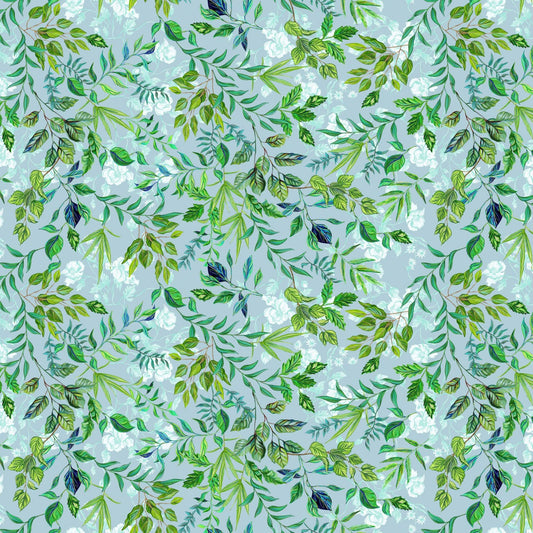 Moonlit Canopy Seaglass Fabric by Free Spirit – Botanical Leaf Quilt Cotton Yardage