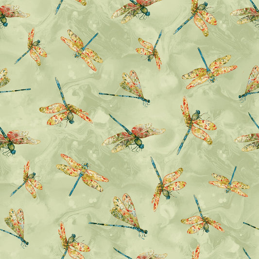 Dragonfly Dance Fabric Panel by Henry Glass – Nature-Inspired Dragonflies Quilt Fabric| 100% Cotton