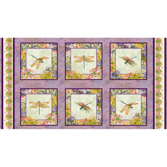 Dragonfly Dance Fabric by Henry Glass – Nature-Inspired Dragonflies & Wildflowers Quilt Blocks | 100% Cotton