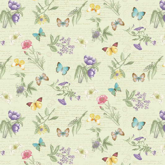 Henry Glass Fluttering Florals Flower Sprigs Tossed Quilting Cotton Fabric