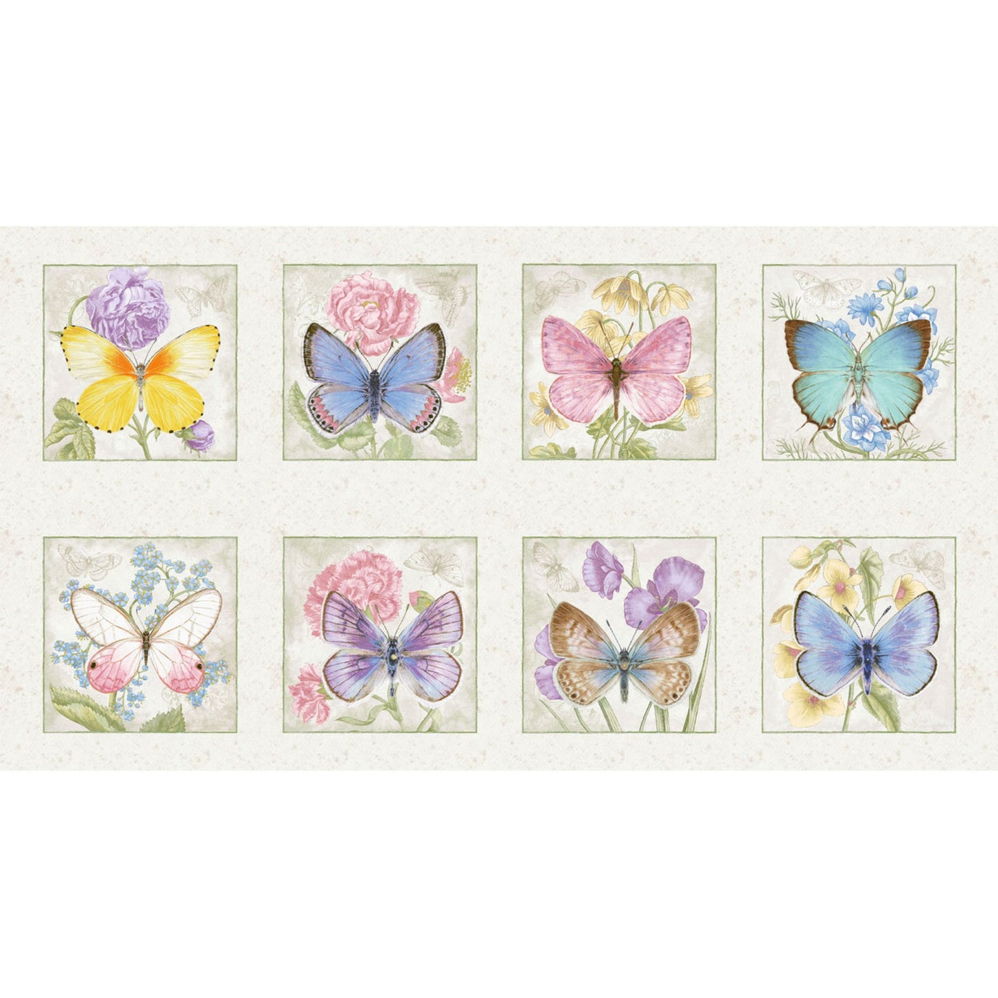 Henry Glass Fluttering Florals Quilt Blocks Panel Cotton Fabric