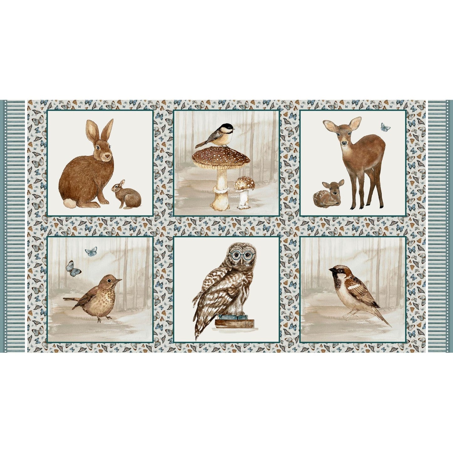 Henry Glass Whimsical Woods Quilting Blocks Panel Cotton Fabric