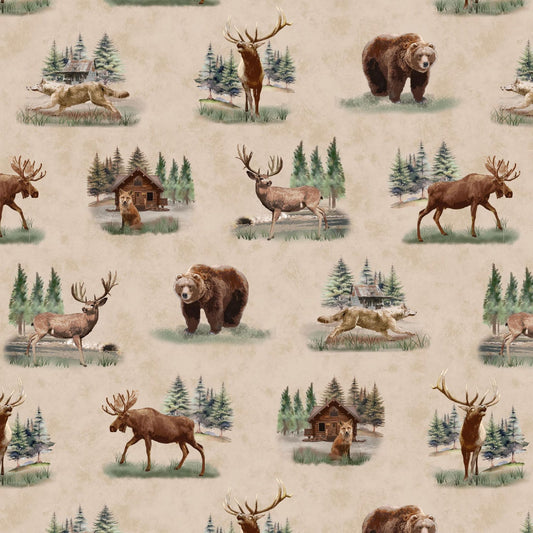 Henry Glass Majestic Mountainside Quilting Cotton Fabric – Rustic Wildlife Cabin Fabric