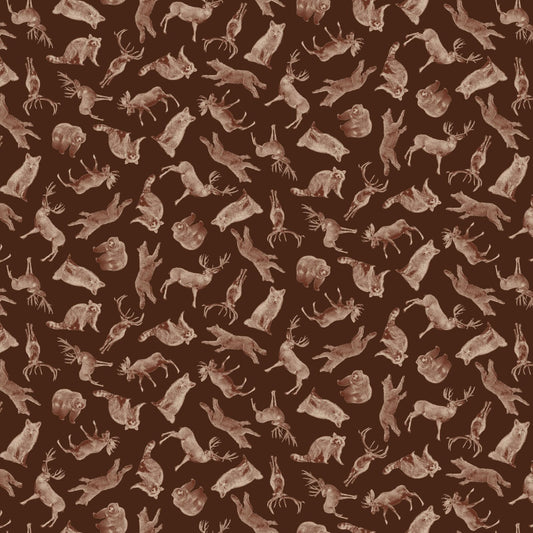 Henry Glass Majestic Mountainside Tossed Animals Quilting Cotton Fabric – Rustic Woodland Wildlife Fabric