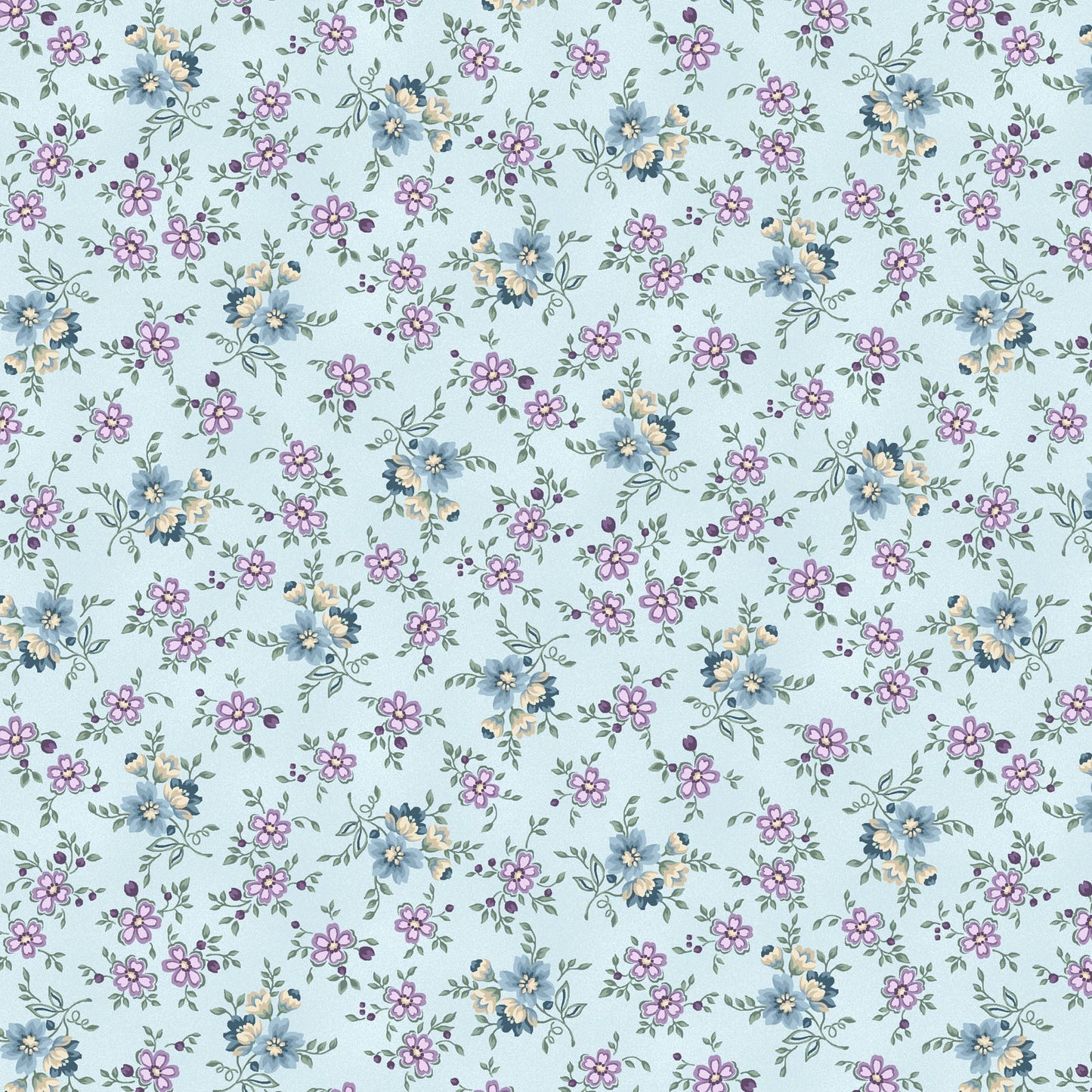Twilight Garden Flannel by Henry Glass – Spa Blue Floral Cotton Flannel, 43/44" Wide Quilt Fabric